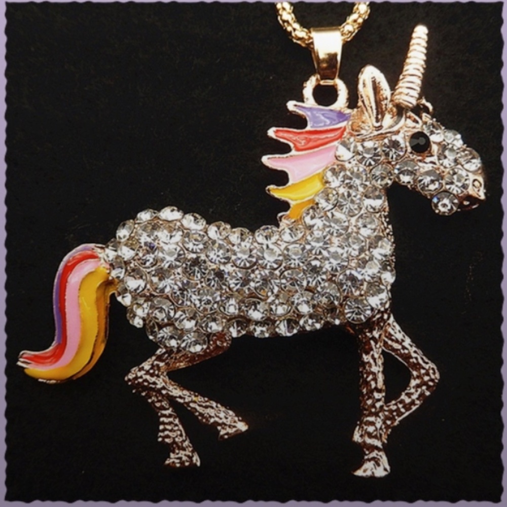 Enamel Crystal Horse/Unicorn Pendant Rainbow